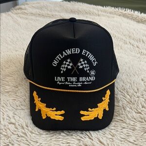 Outlawed Ethics Black Cap with Gold Embroidery
